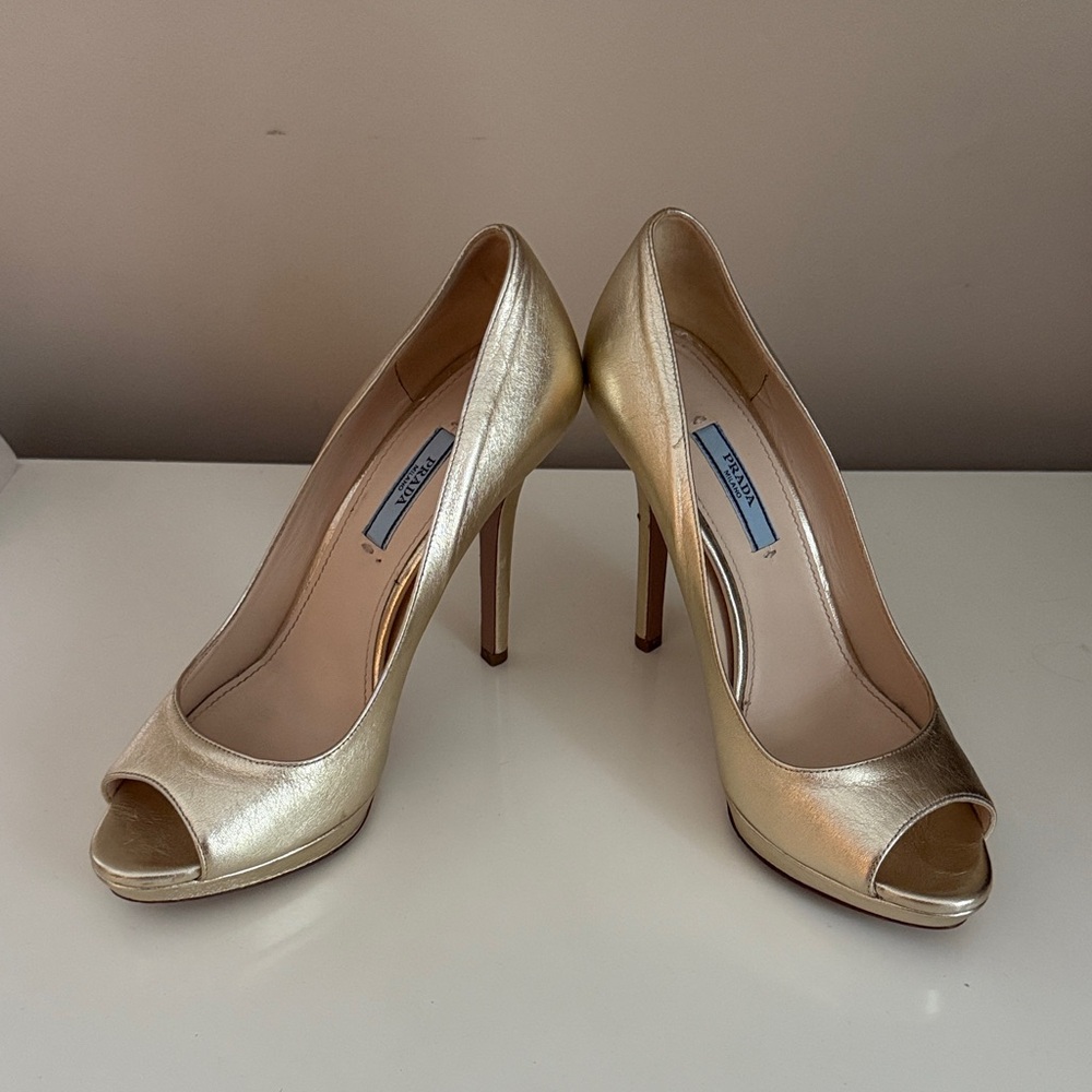 Prada Elegant Gold Peep-Toe Heels